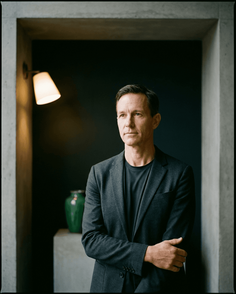 A NexyLevel coach in a minimal studio setting